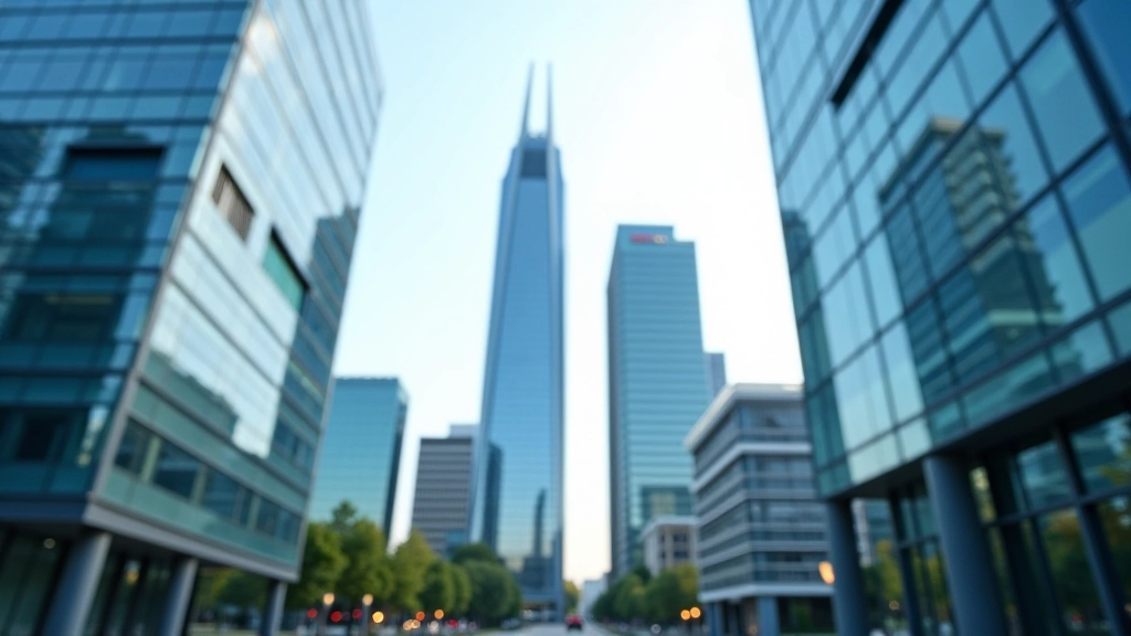 Moderne Bürogebäude im Finanzdistrikt mit professioneller Geschäftsatmosphäre
